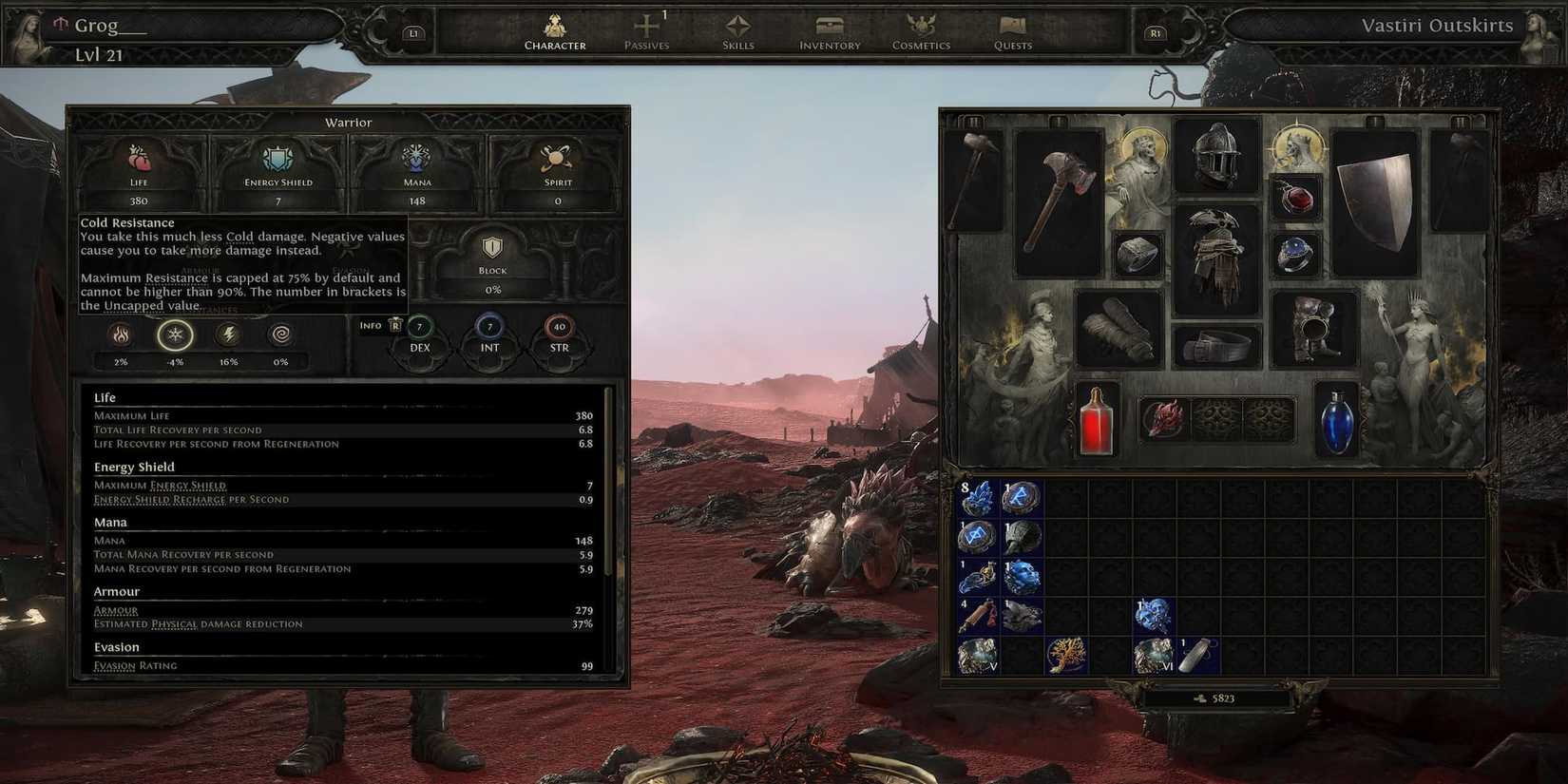 The Character Menu Of A Warrior 