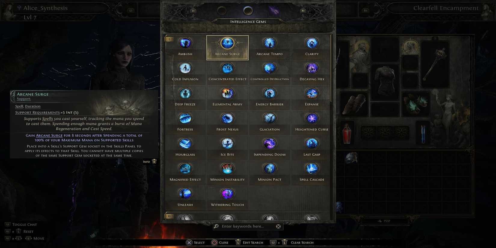 Arcane Surge In The Support Skill Menu 