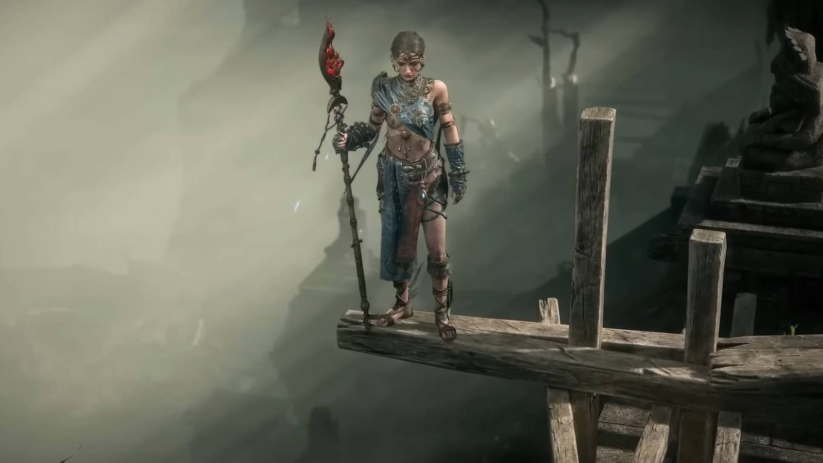 Sorceress with Act 3 gear in PoE 2