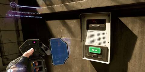 joanna using a gadget on a door