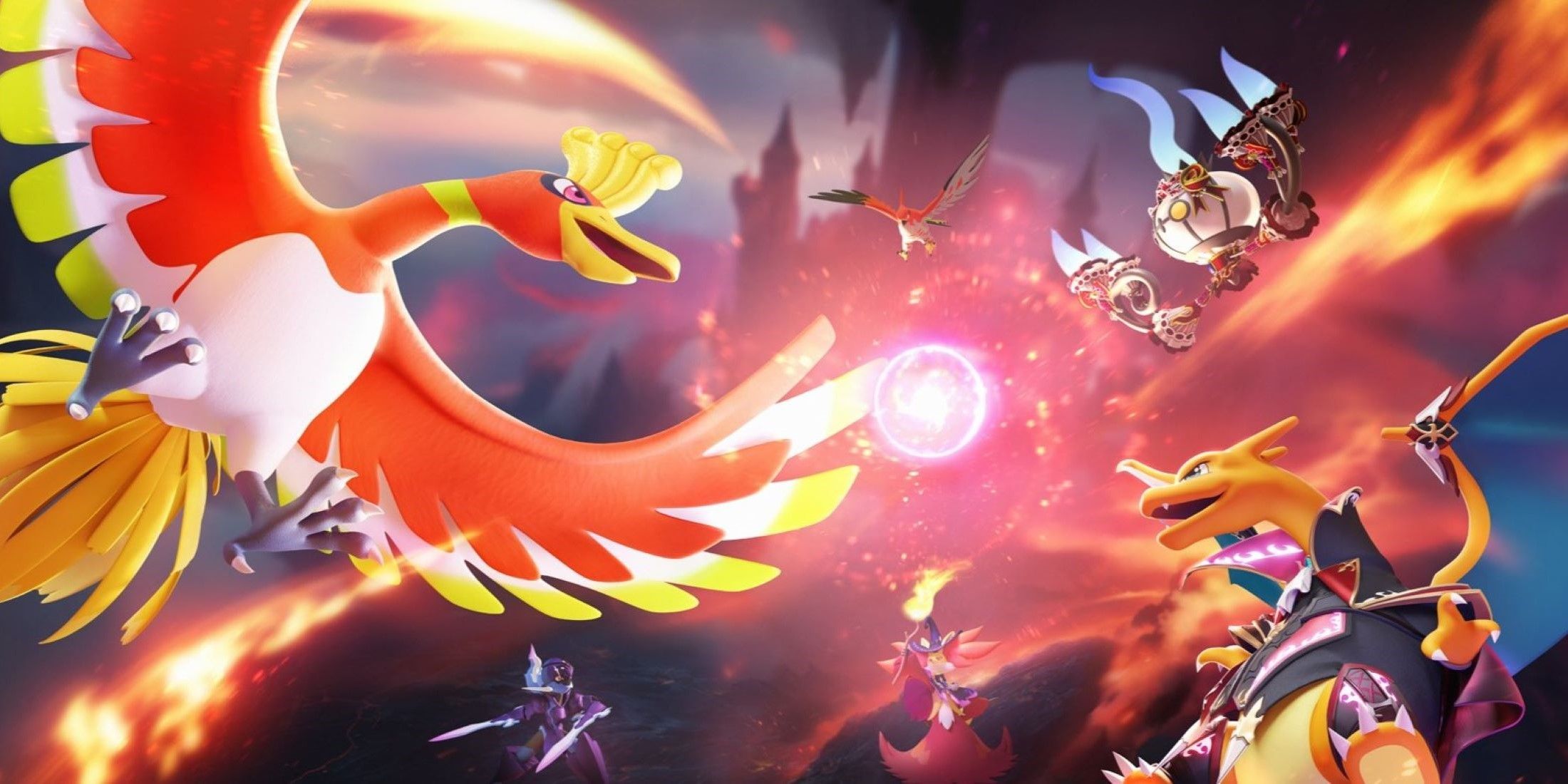 pokemon unite ho-oh and charizard battling in air