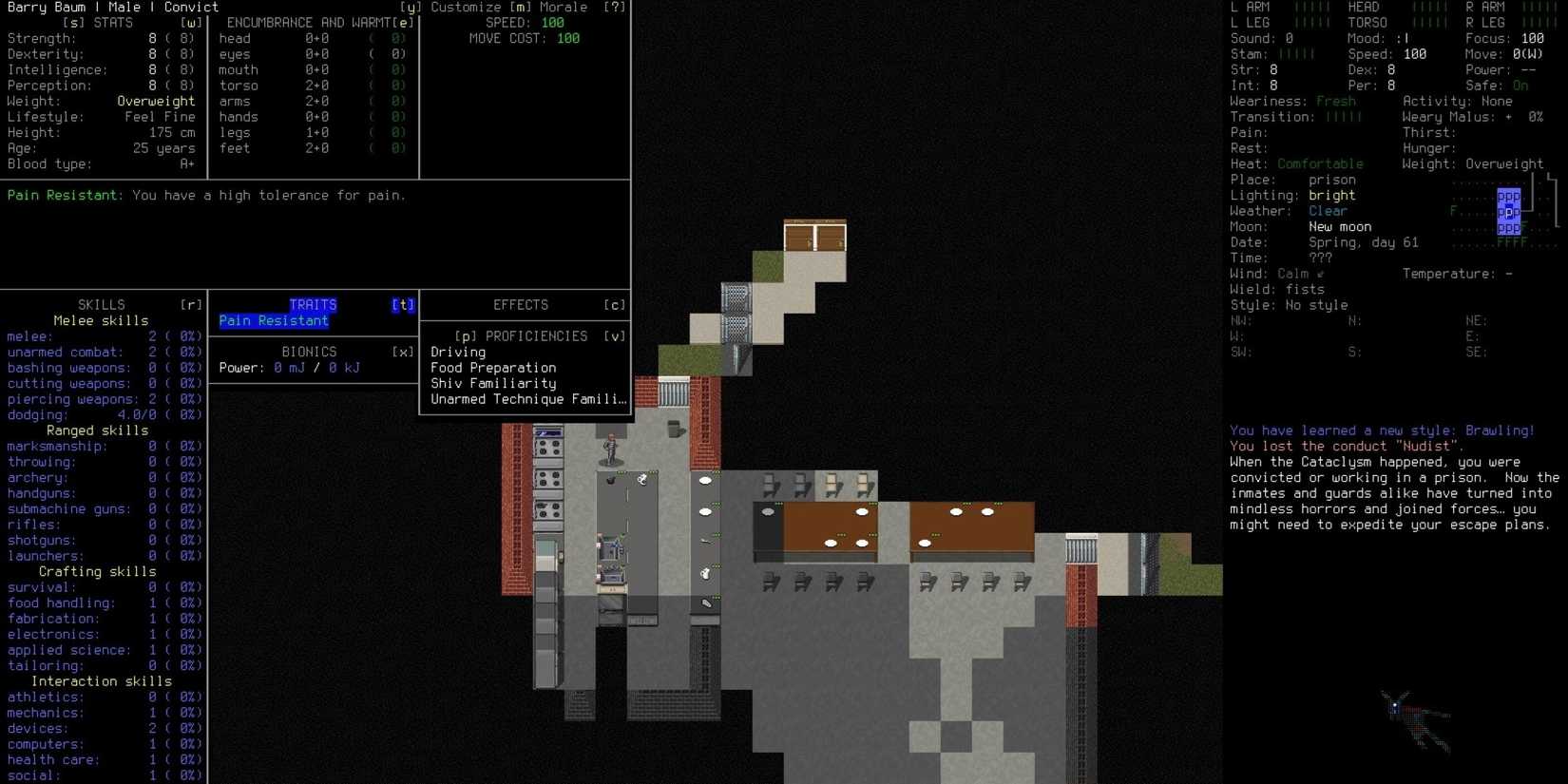 Pain Resistant Trait Highlighted In Character Info Menu in Cataclysm: Dark Days Ahead