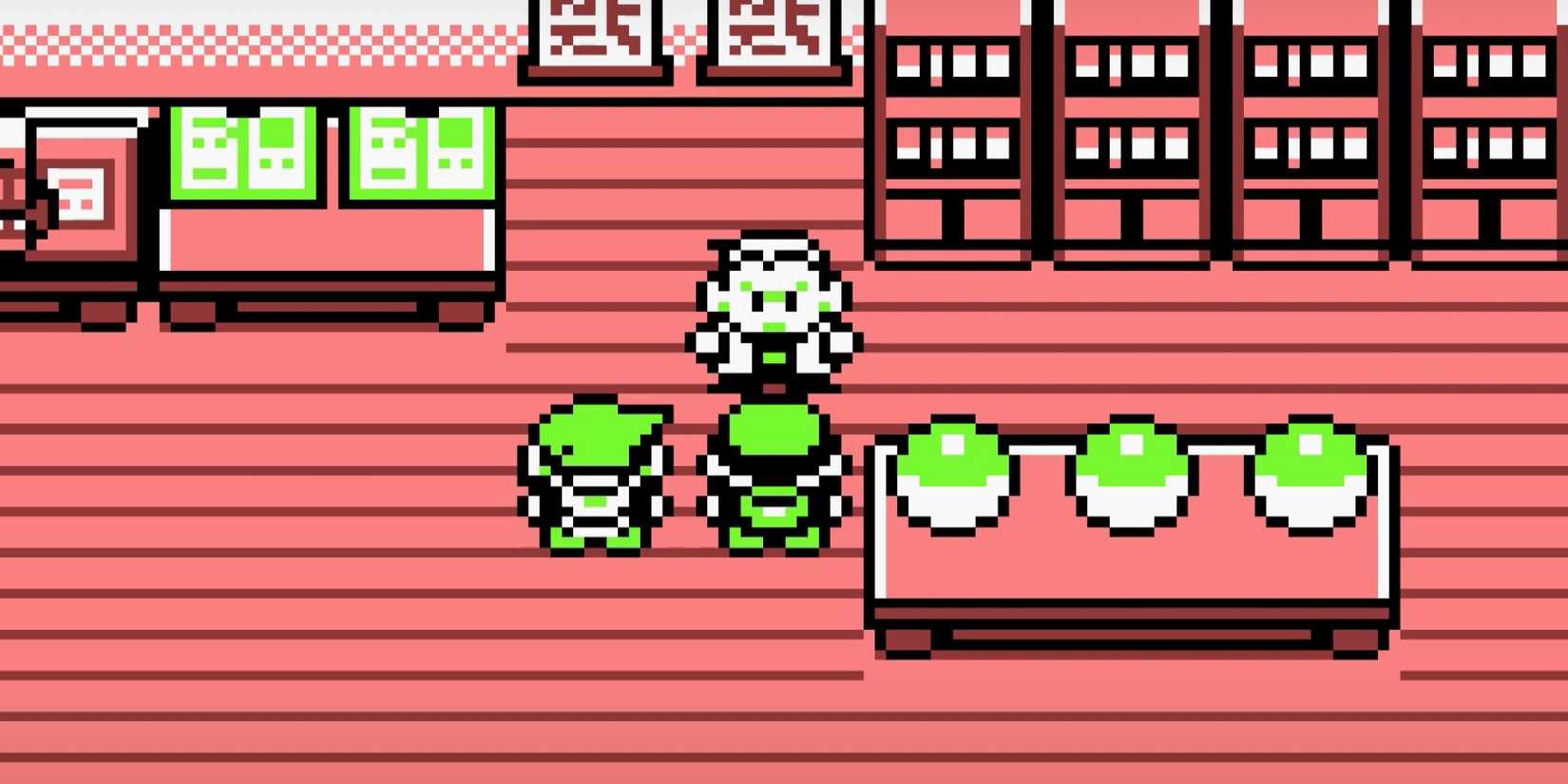 Red, Blue & Professor Oak Standing In Oak's Lab In Pokemon Red & Blue Versions
