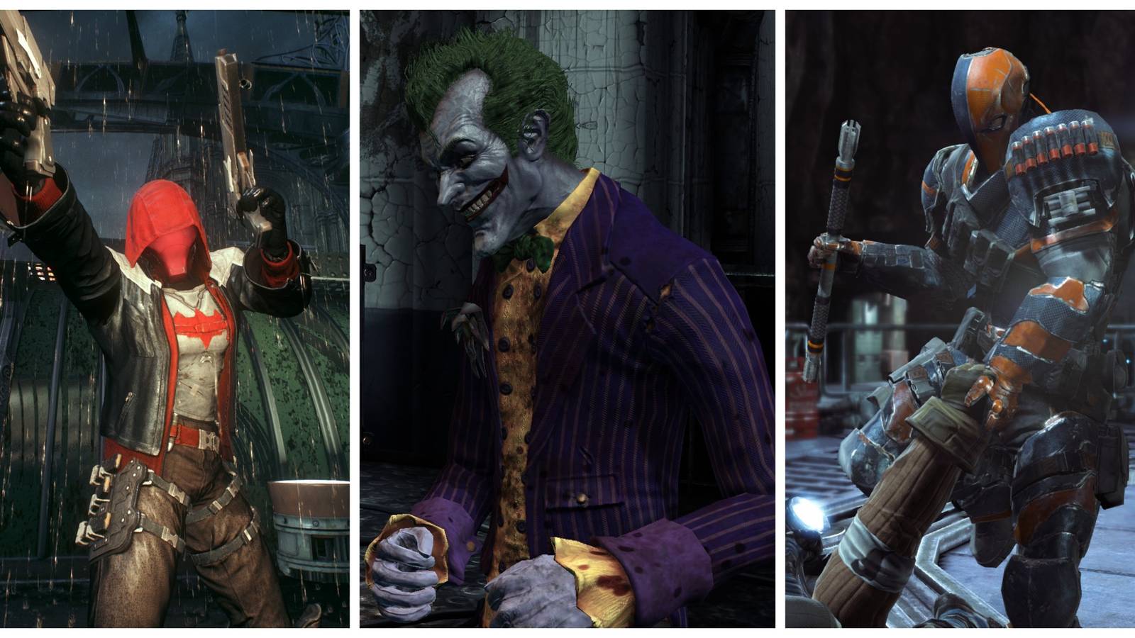 red hood, joker, deathstroke in the batman arkham games