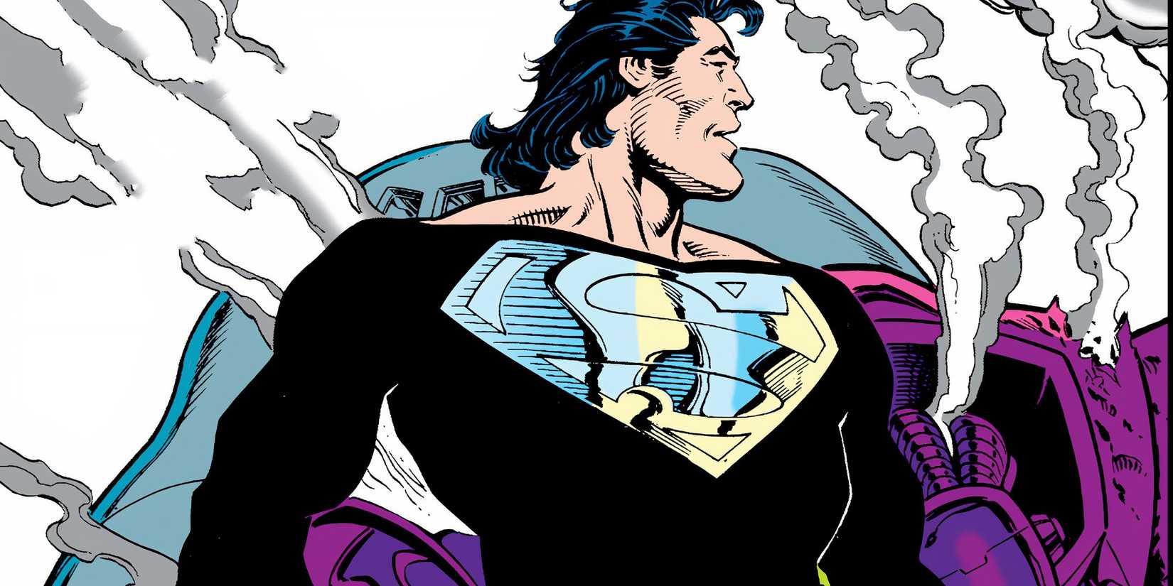 Superman wearing the black Recovery Suit in Reign Of The Supermen