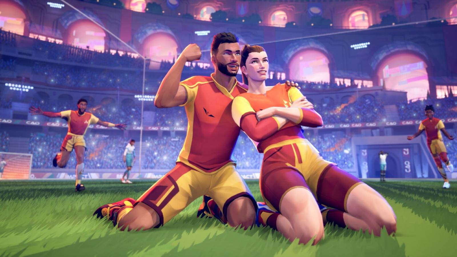 rematch screenshot soccer players celebrating