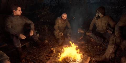Stalkers around a campfire during one of STALKER 2's first trailers.