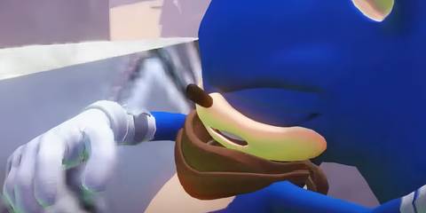 Sonic being blasted away with his eyes closed 
