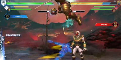 black power ranger dashing at white power ranger