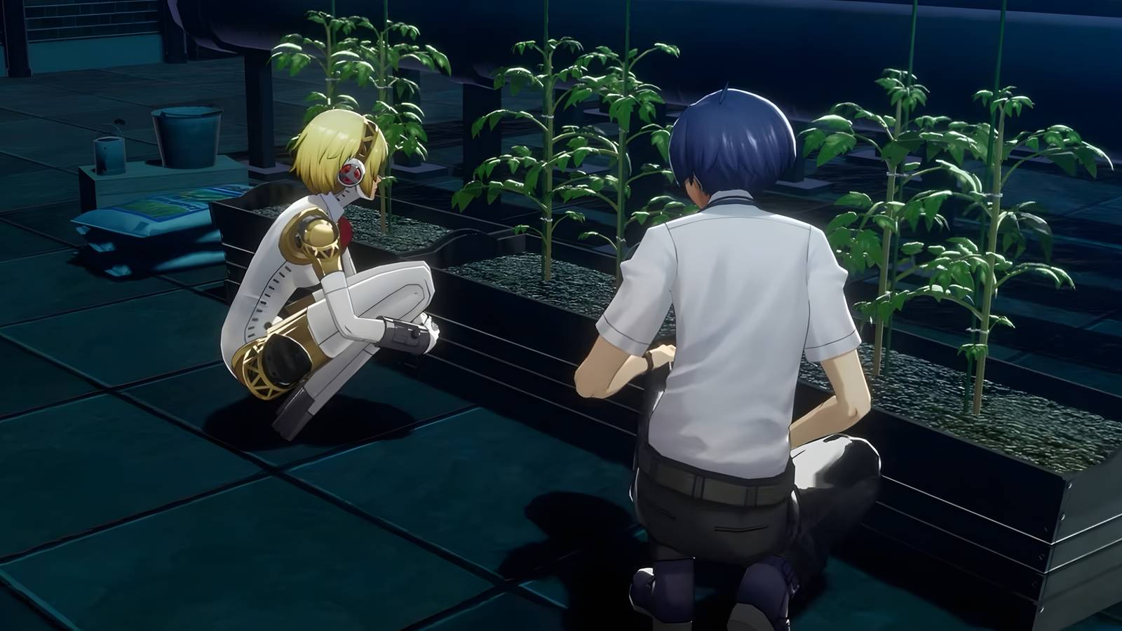 persona 3 reload gardening scene with Aigis