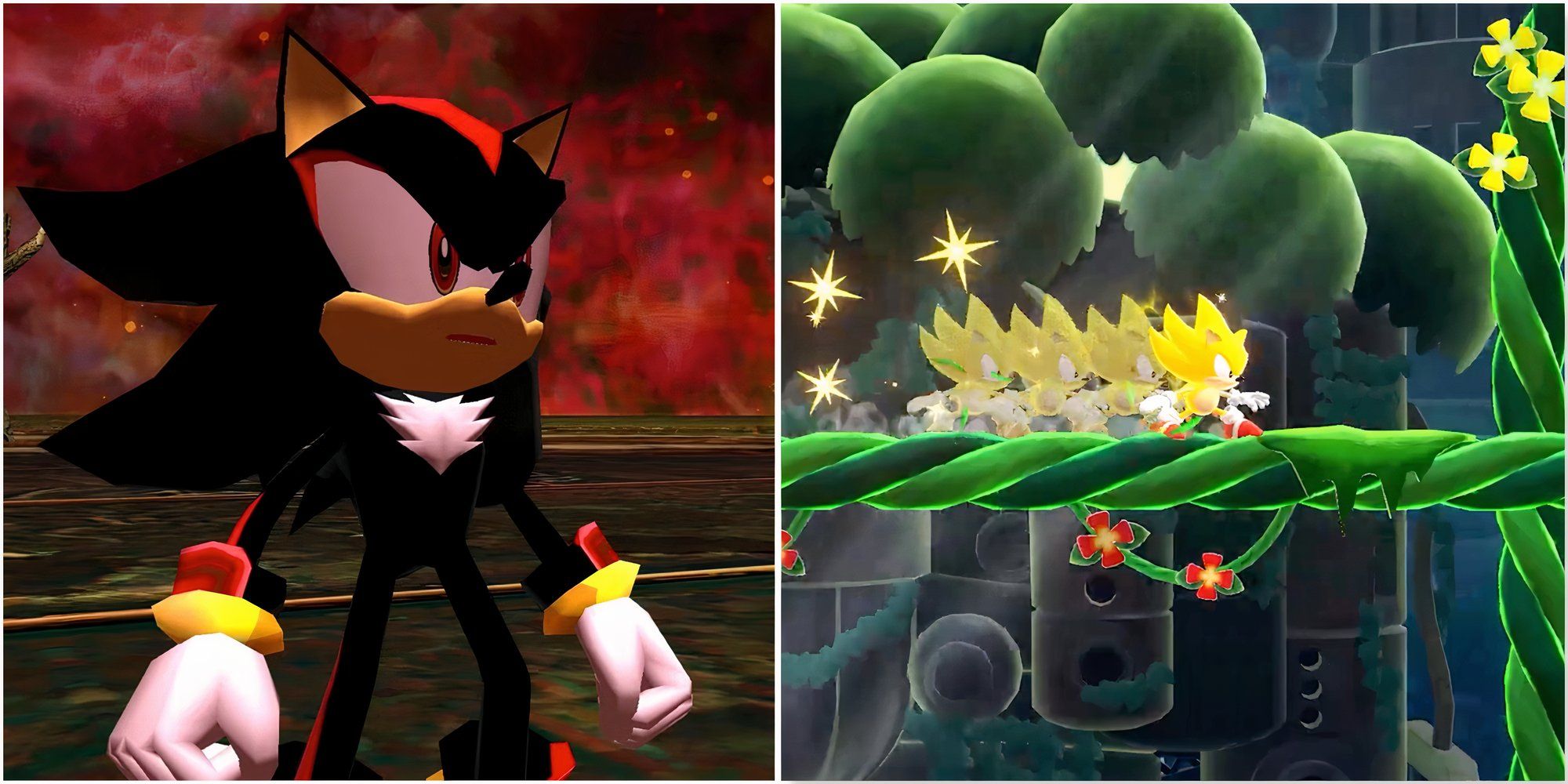 Shadow in Shadow The Hedgehog (2006) and Playing a level as Super Sonic in Sonic Superstars