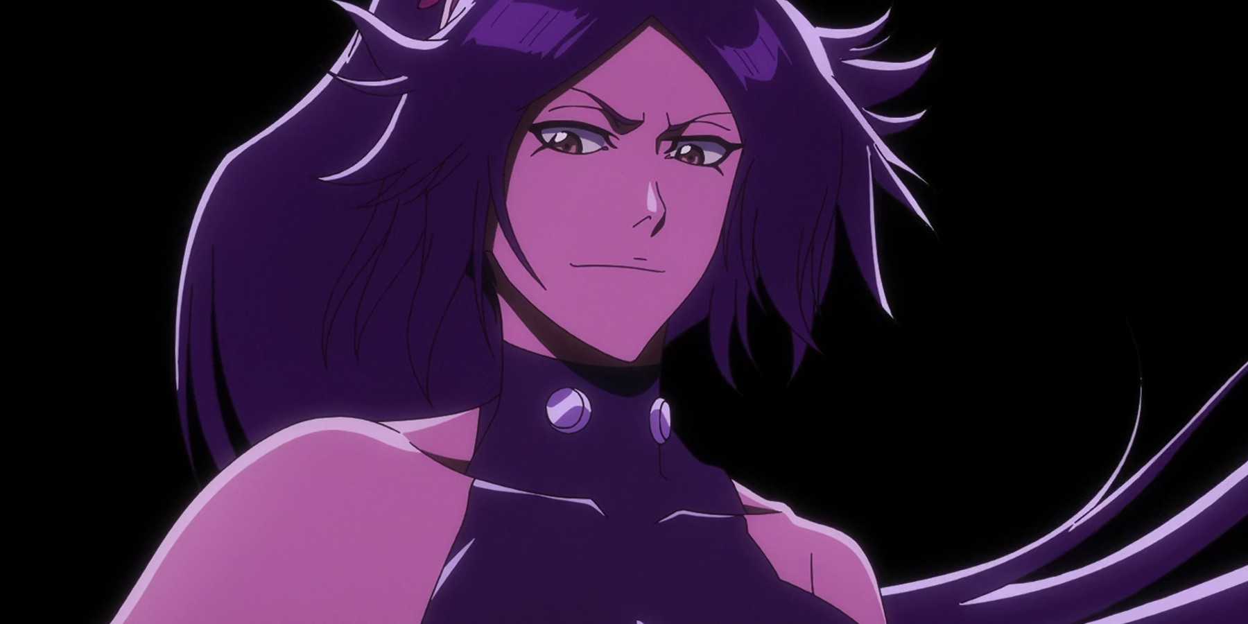 Yoruichi smiles as she faces Askin Nakk Le Vaar in the Soul King's Palace in Bleach: The Thousand-Year Blood War.