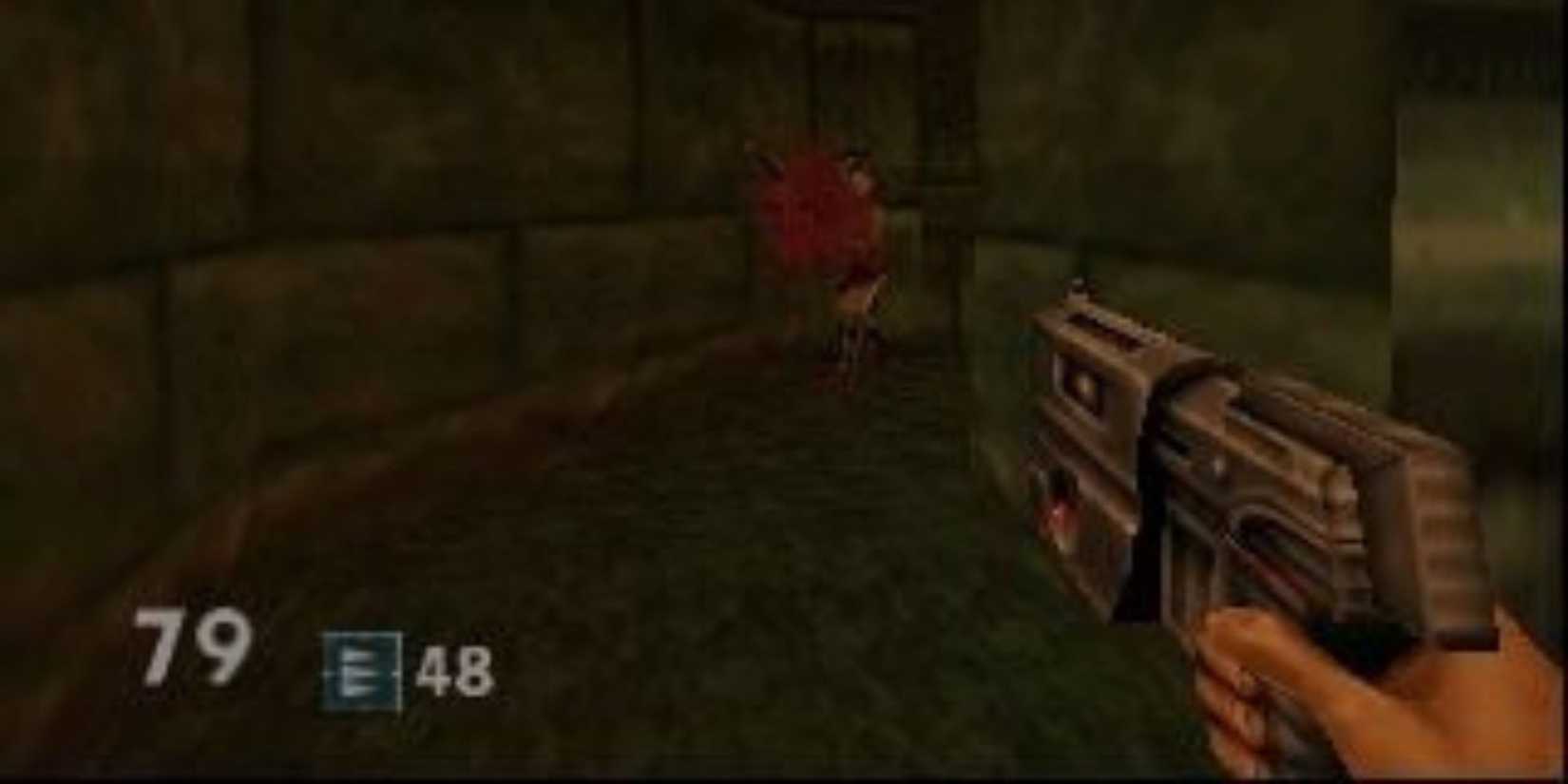 Shooting an enemy in Turok Rage Wars.