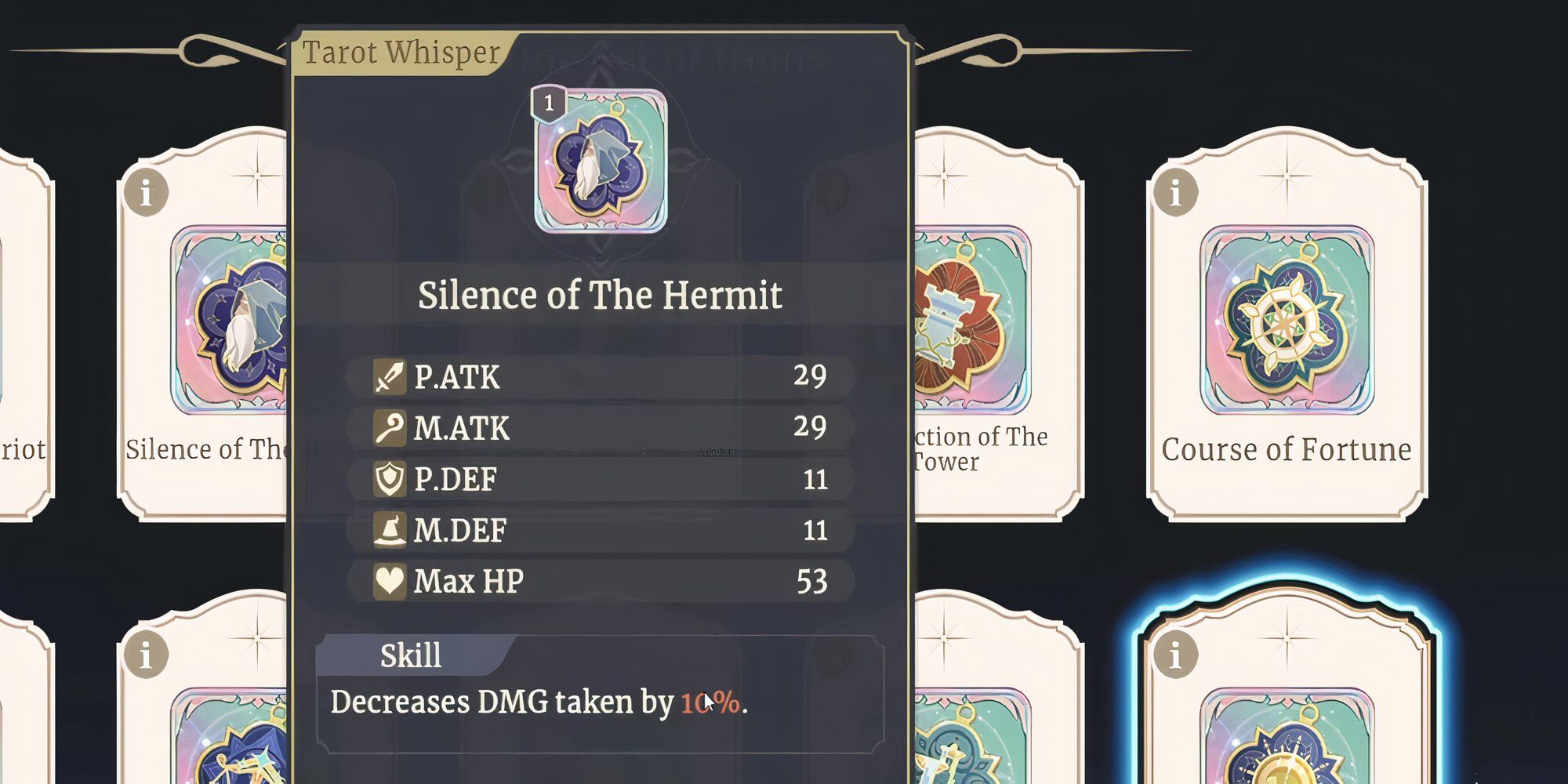 Silence of the Hermit Tarot Whisper in Sword of Convallaria