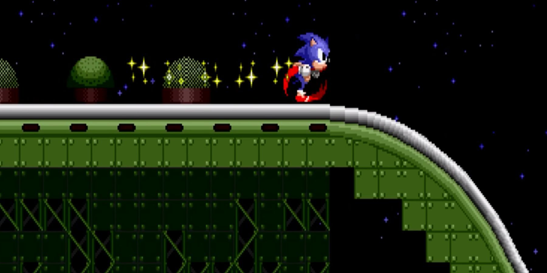 sonic running through a stage