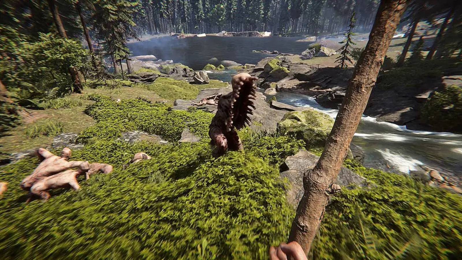 A Fingers mutant running toward a player holding a stick