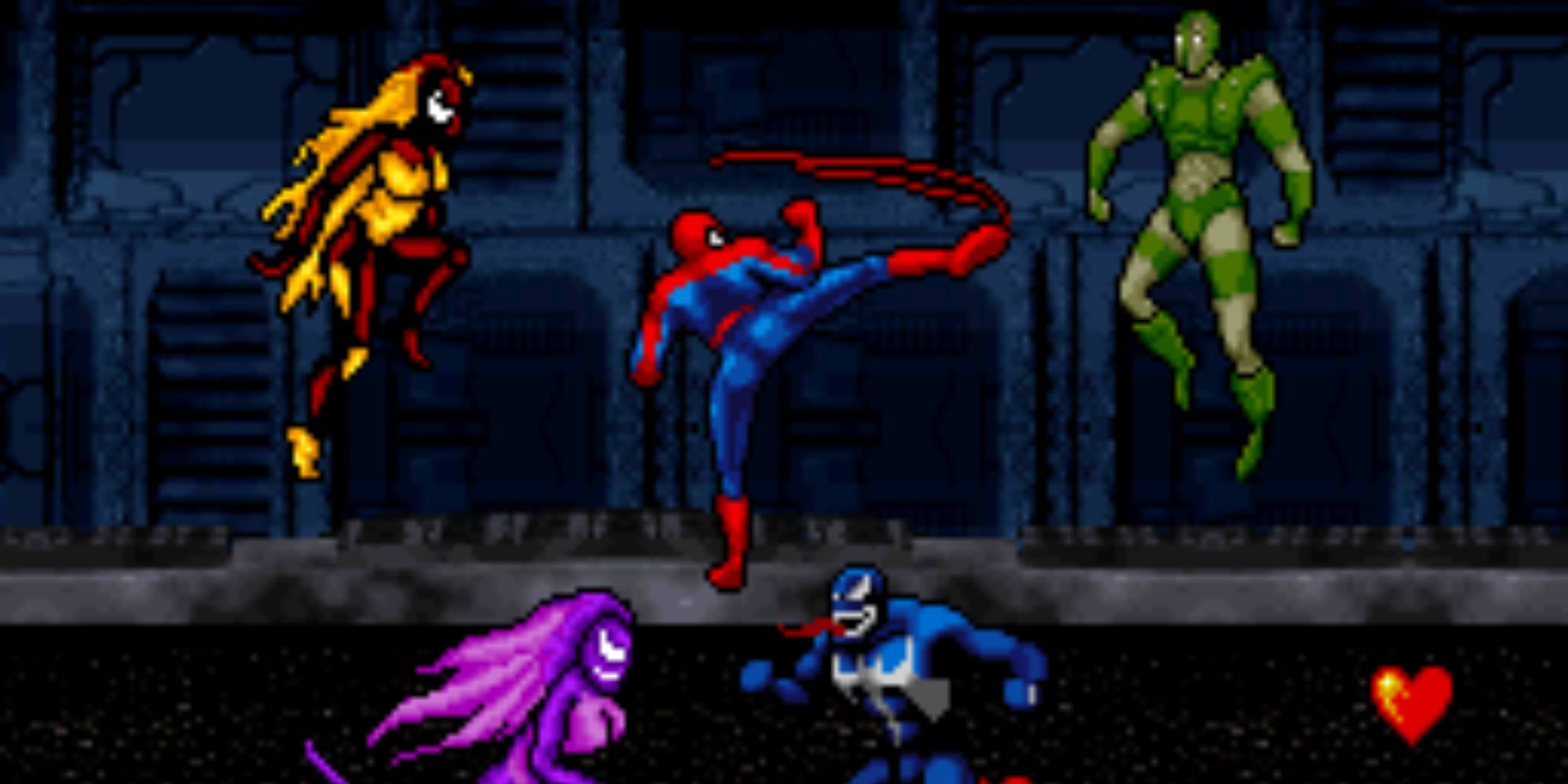 Spider-Man and Venom fighting multiple symbiotes at the same time.