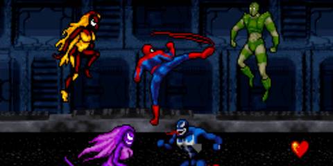 Spider-Man and Venom fighting multiple symbiotes at the same time.