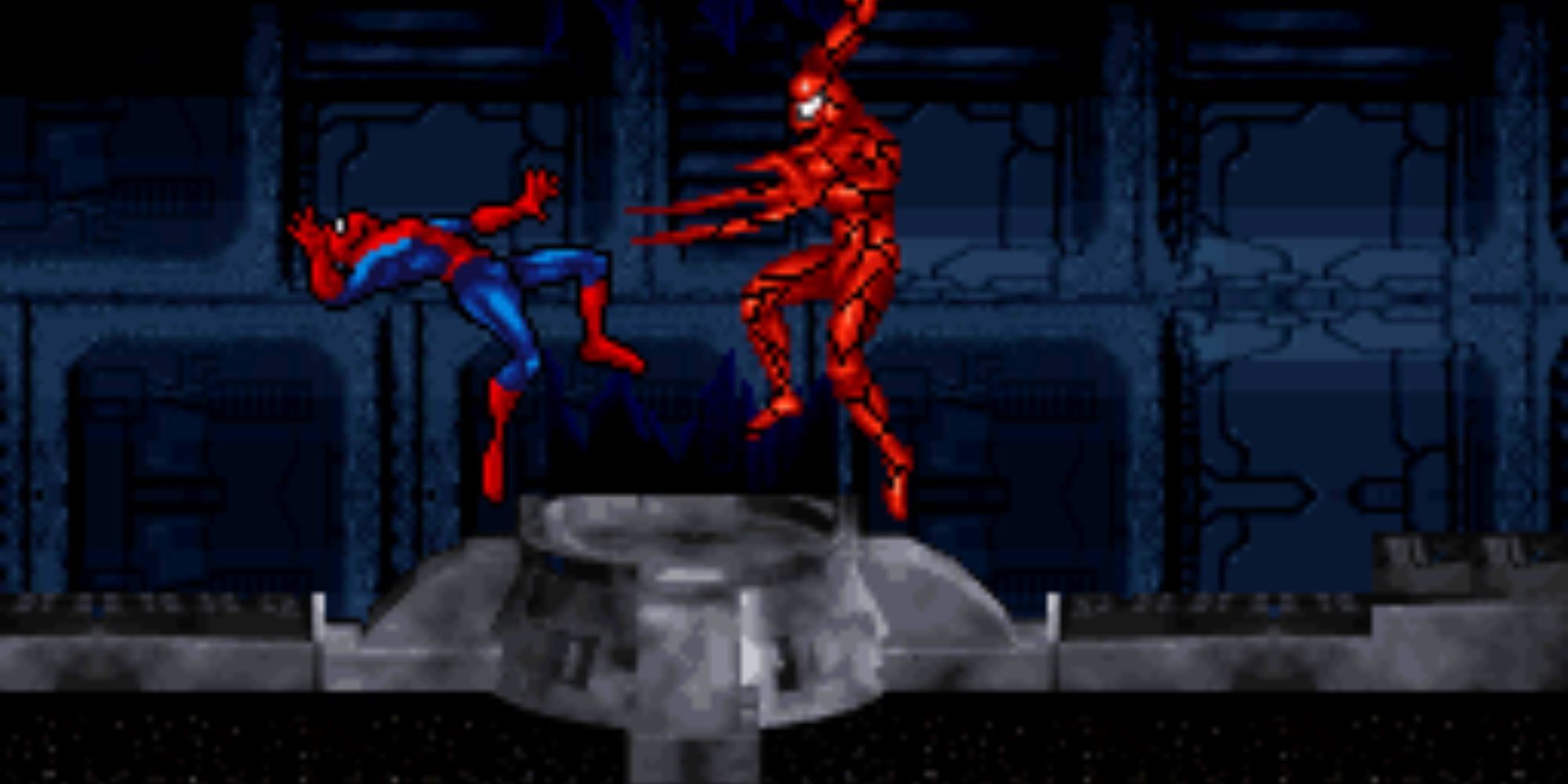 Spidey fighting Carnage at the end of the game.