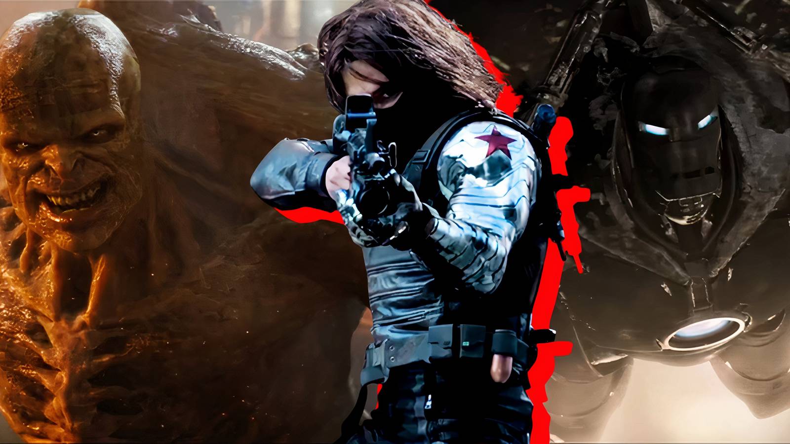 Split image of Abomination, Winter Soldier, and Iron Monger from the Marvel Cinematic Universe