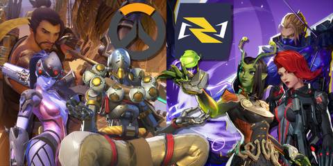 Split image of characters from Marvel Rivals and Overwatch