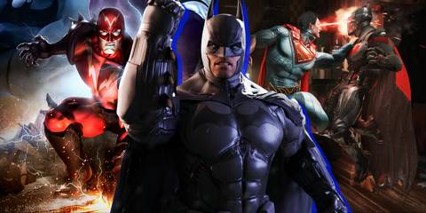 Split image of DC Universe Online, Batman Arkham Origins, and Injustice 2