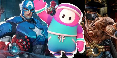 Split image of Marvel Rivals, Fall Guys, and Killer Instinct