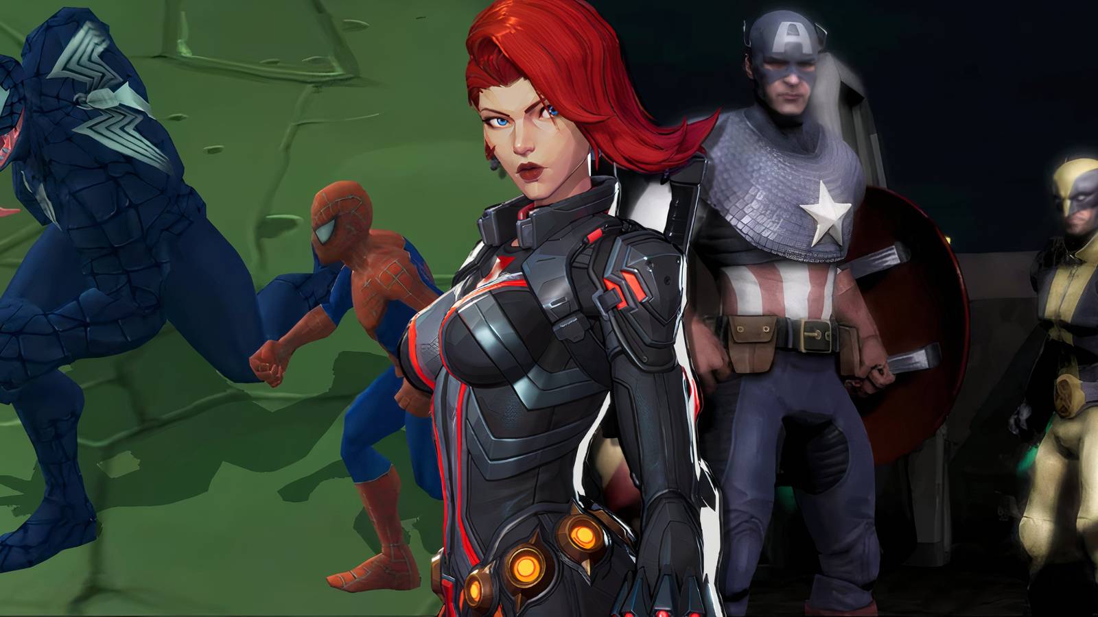 Split image of Spider-Man Friend Or Foe, Marvel Rivals, and Marvel Ultimate Alliance 2