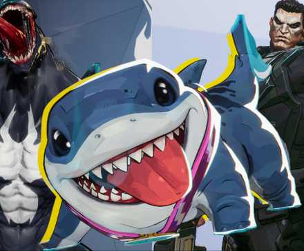 Split image of Venom, Jeff The Shark, and Punisher in Marvel Rivals