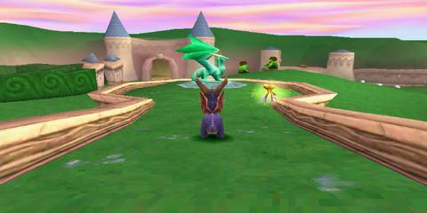 spyro looking at a captured dragon