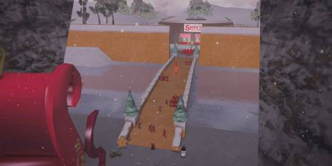 Santa's Workshop at the end of a gingerbread bridge