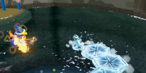 Mario using the Ice Flower in Super Mario Galaxy