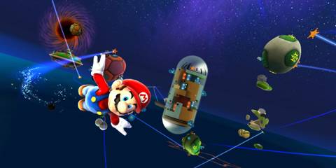 Mario flying through space in Super Mario Galaxy