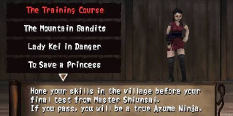 Selecting a mission to play as Ayame in Tenchu 2: Birth of the Stealth Assassins