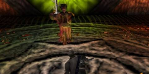 Rikimaru fighting a boss in Tenchu: Stealth Assassins