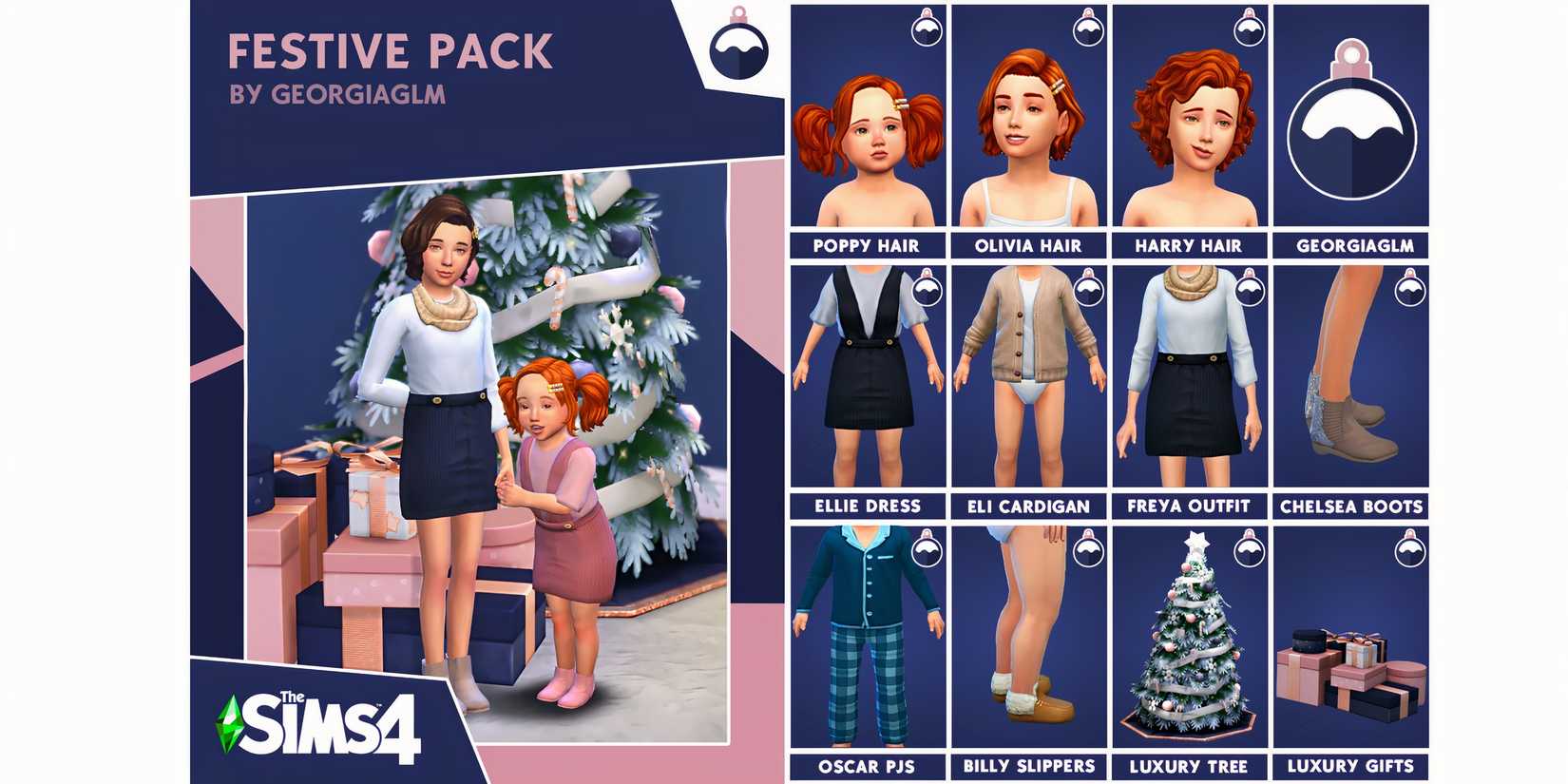 The Festive Pack custom content items for Christmas and winter holidays