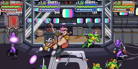 The Teenage Mutant Ninja Turtles Attack Enemies InA TV Studio In TMNT Shredder's Revenge