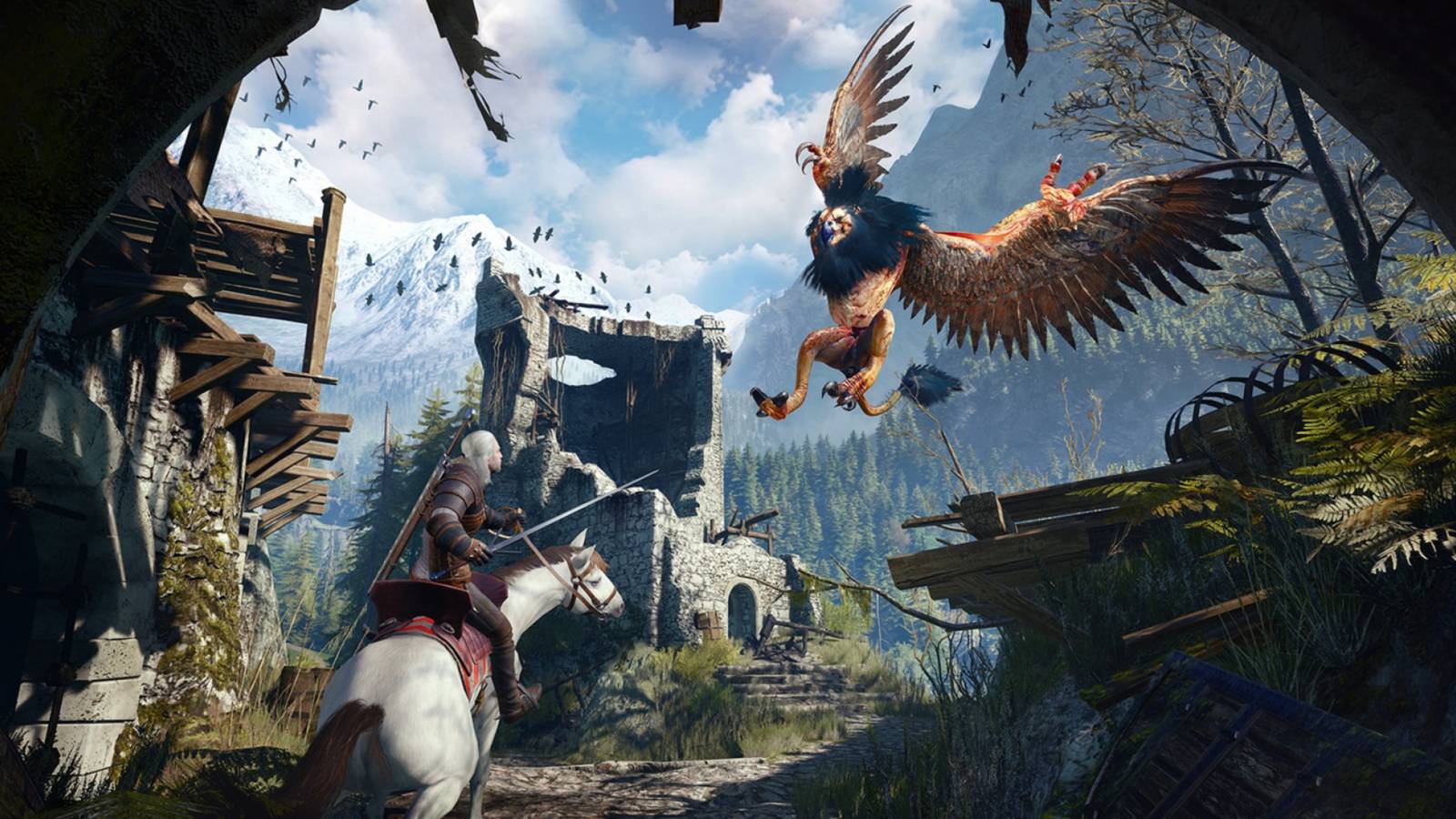 witcher-3-clip-shows-geralt-lock-down-griffin-with-crossbow-build