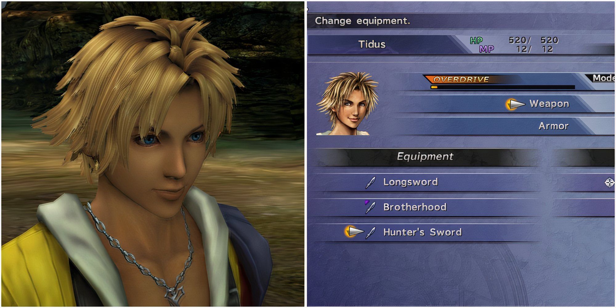 Tidus and Equipment menu in Final Fantasy 10