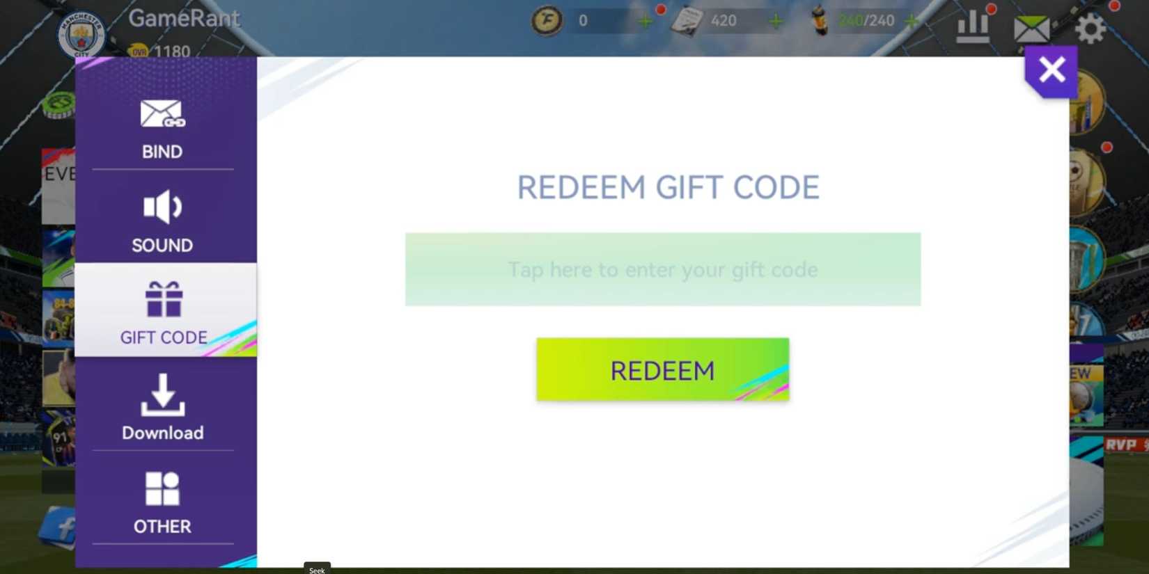 Total Football - the codes tab