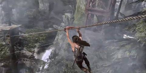 lara gliding down a rope