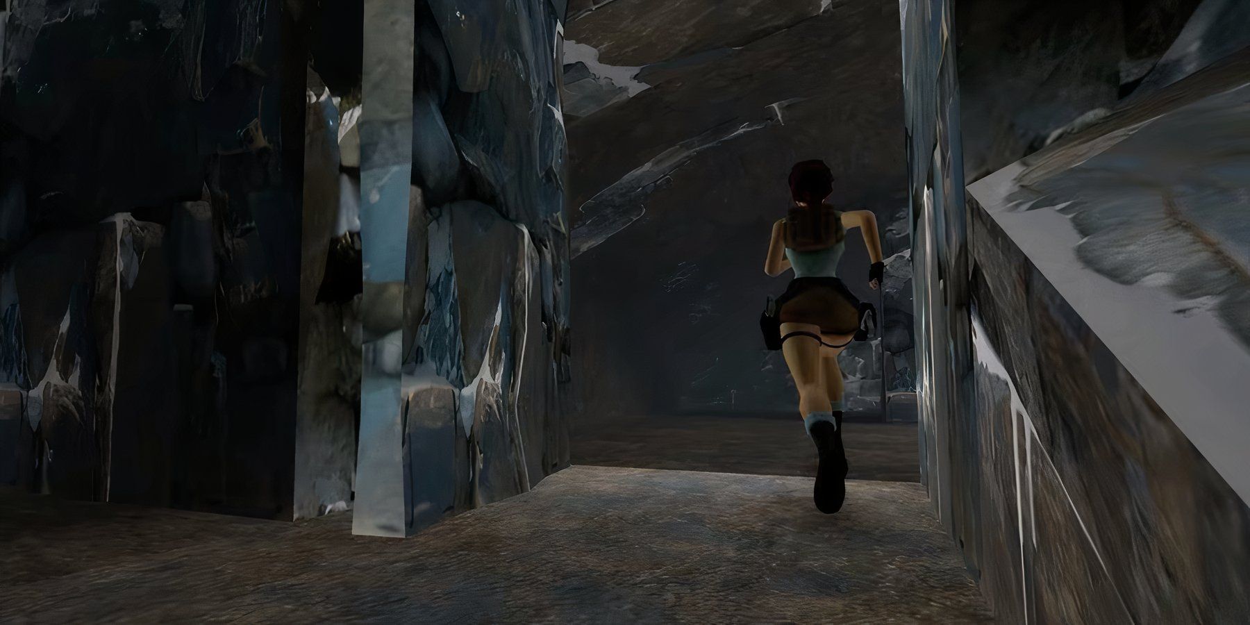 lara running through an open door