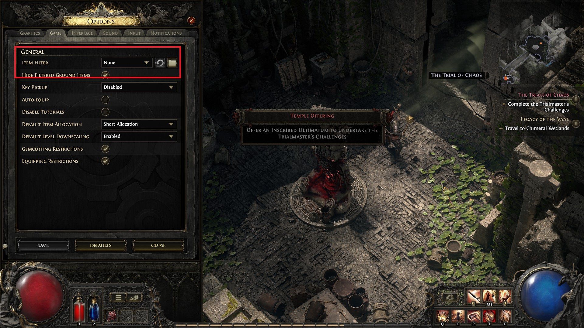 The Loot Filter selection box in PoE 2