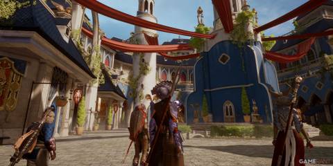 A player in Val Royeaux with Varric, Cassandra, and Vivienne in Dragon Age: Inquisition