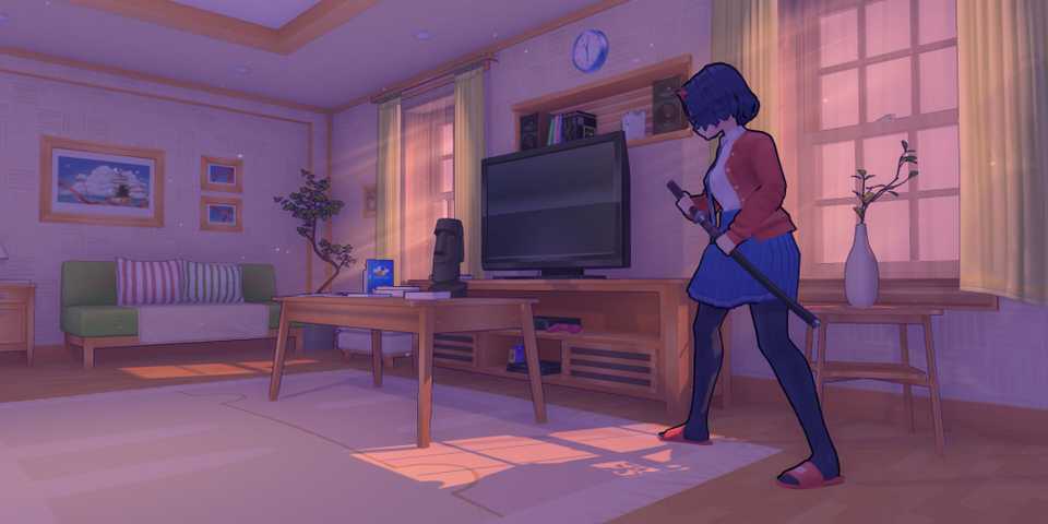 Mita with a sword in MiSide