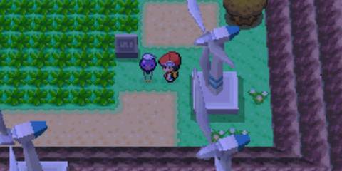 A player looking at a Drifloon in Pokemon Diamond and Pearl