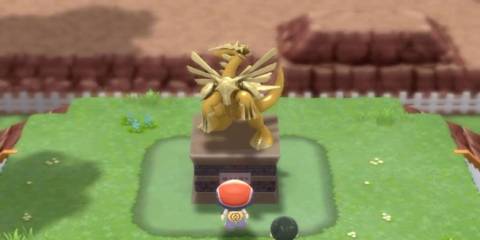 A statue of Dialga in Pokemon Brilliant Diamond and Shining Pearl