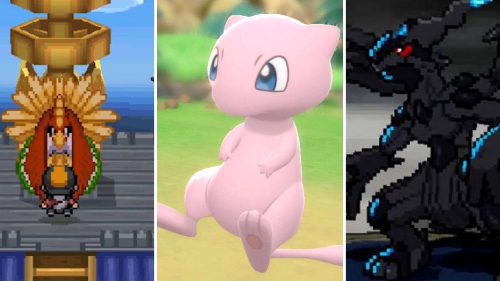 A grid showing the games Pokemon HeartGold, Pokemon Brilliant Diamond and Shining Pearl, and Pokemon Black and White