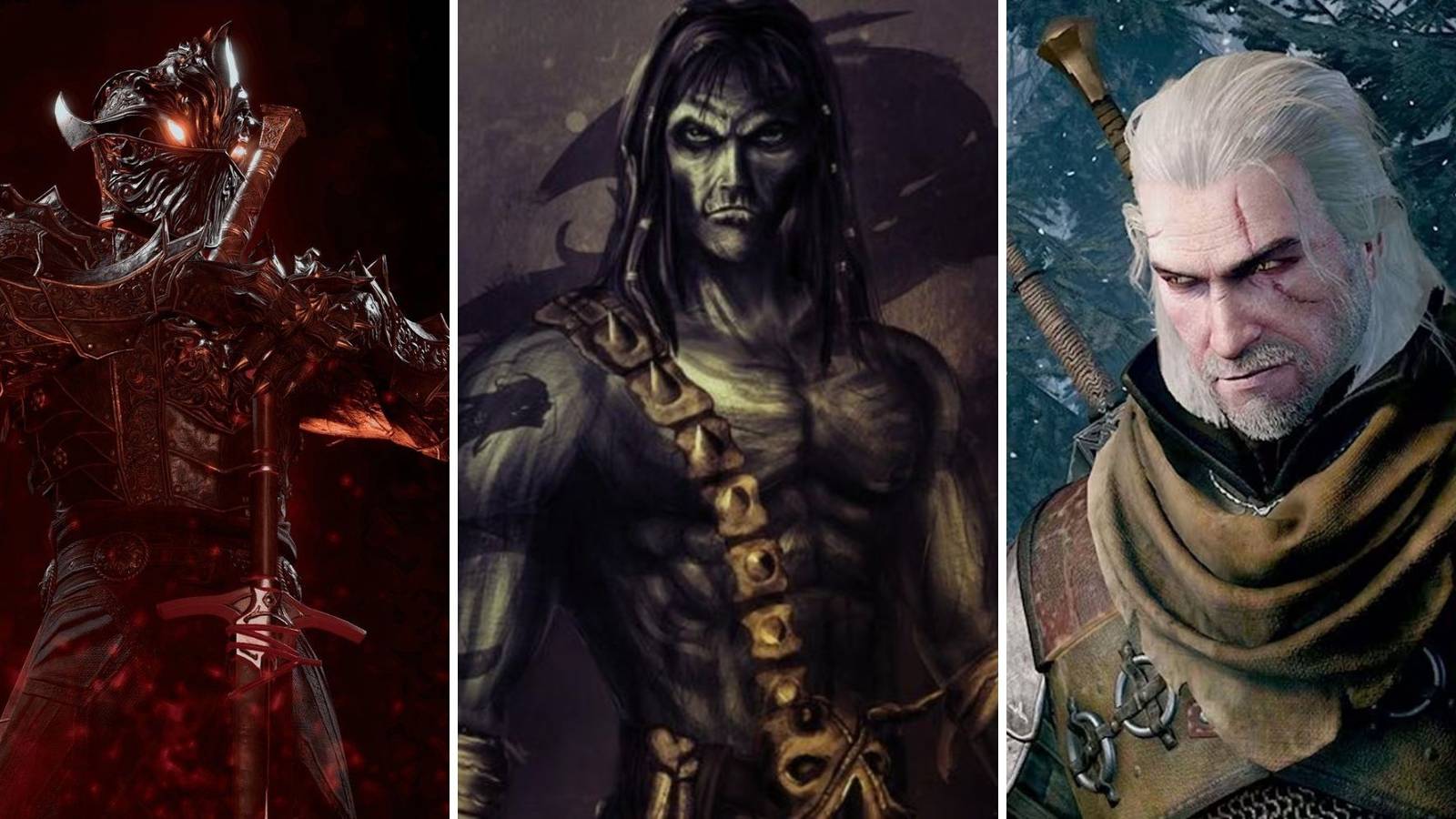 A grid showing characters from the games Baldur's Gate 3, Planescape: Torment, and The Witcher 3: Wild Hunt