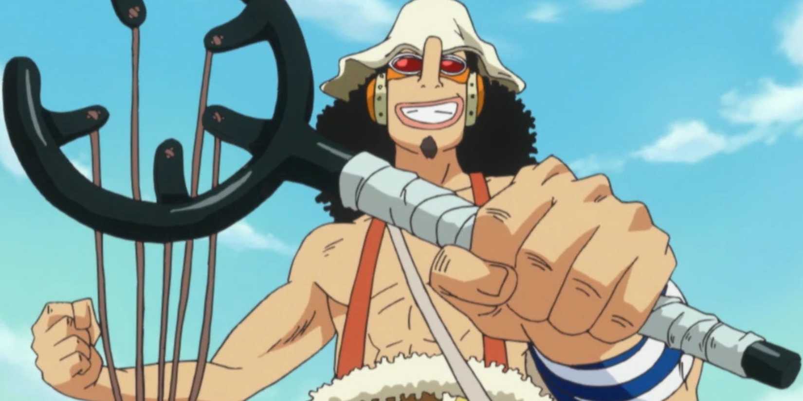 Usopp reveals his new slingshot, the Kuro Kabuto, in One Piece